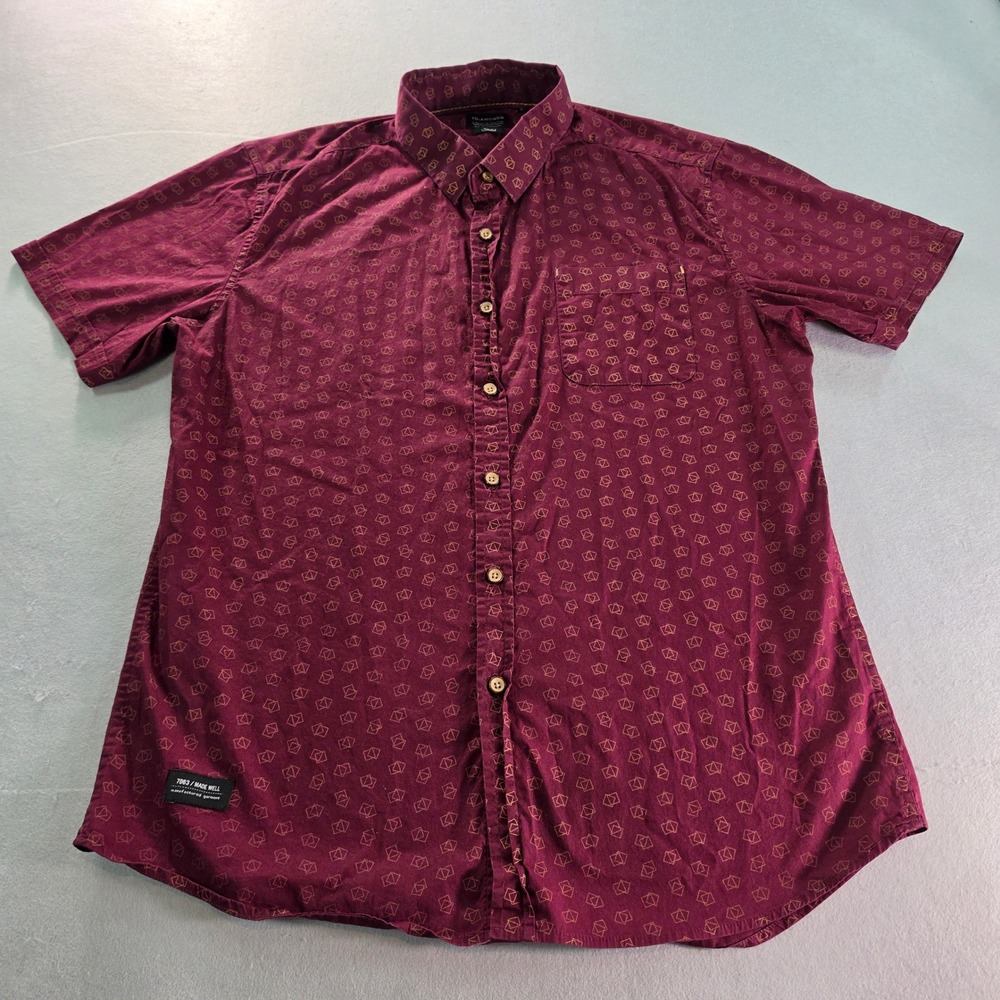 7 Diamonds Mens Short Sleeve Button Down Shirt Burgundy Geometric Print Size M